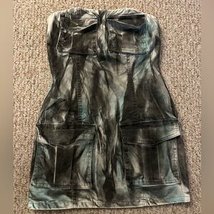 Tie Dye Cargo Utility Dress Black Gray